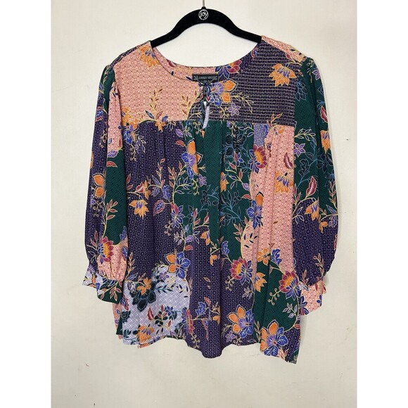 NWOT Johnny Was Deneb 100% Silk Peasant Floral Blouse Size Medium Large Boho Art - Picture 1 of 10